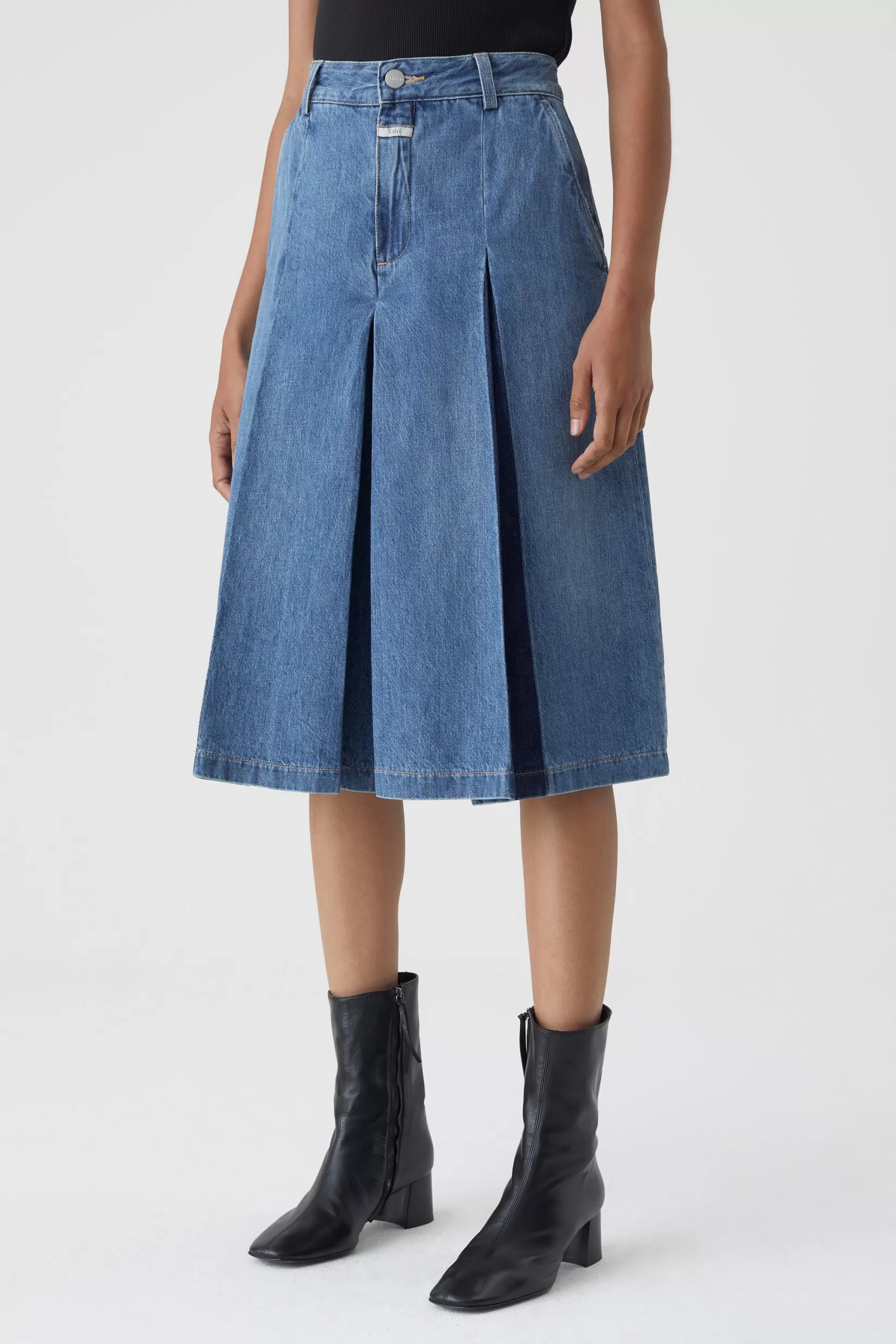 Discount CLOSED A Better Blue Pleated Culottes Mid Blue