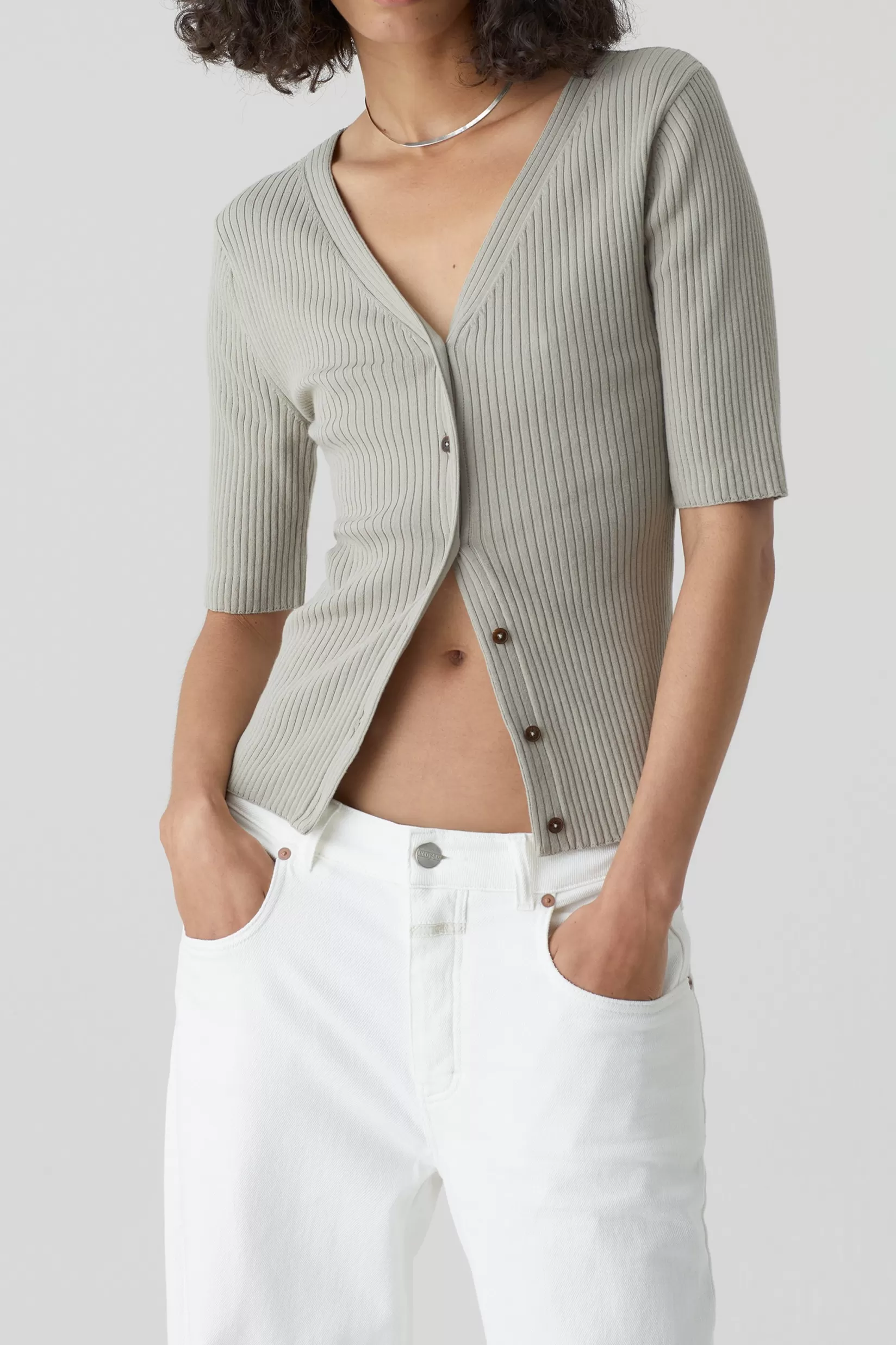 Flash Sale CLOSED Gerippter Feinstrick-Cardigan Grey Veneer