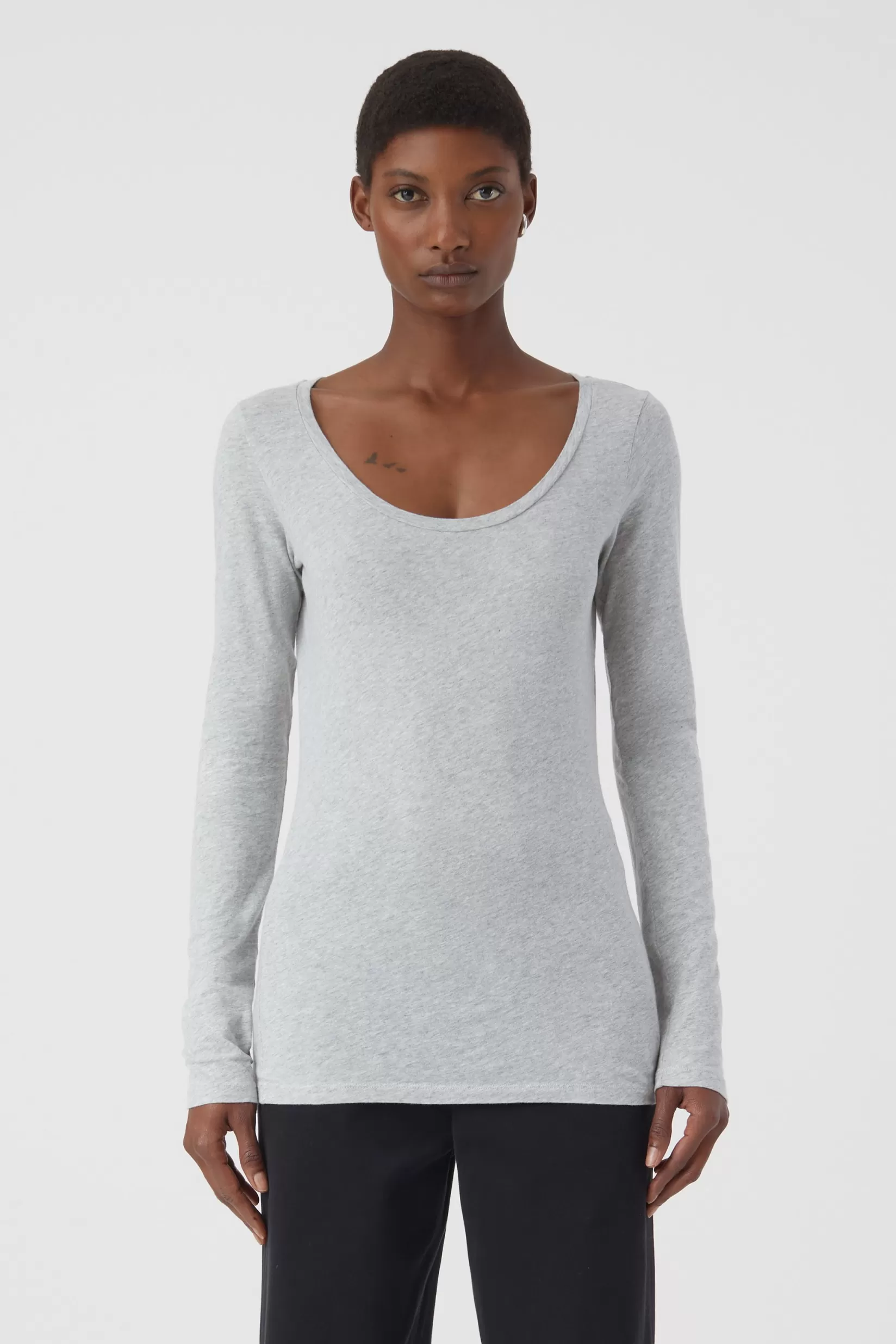 Cheap CLOSED Longsleeve Mit Tiefem Rundhalsausschnitt Light Grey Melange