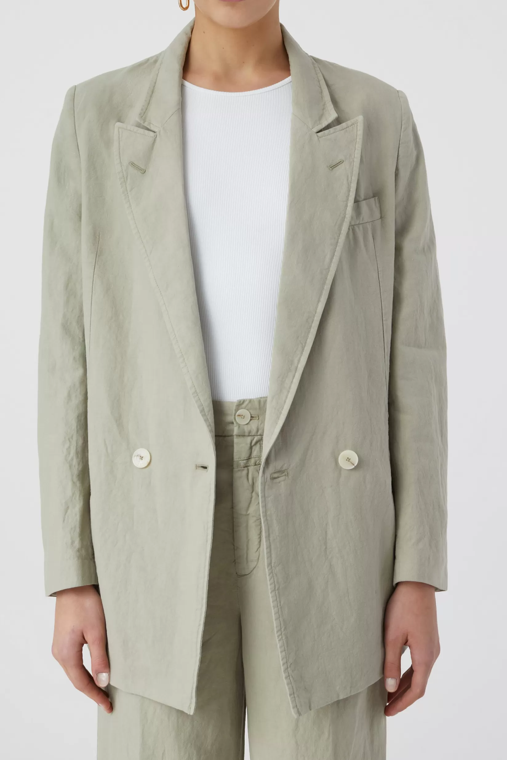 Cheap CLOSED Relaxed Blazer Aus Leinen & Baumwolle Light Moss Green