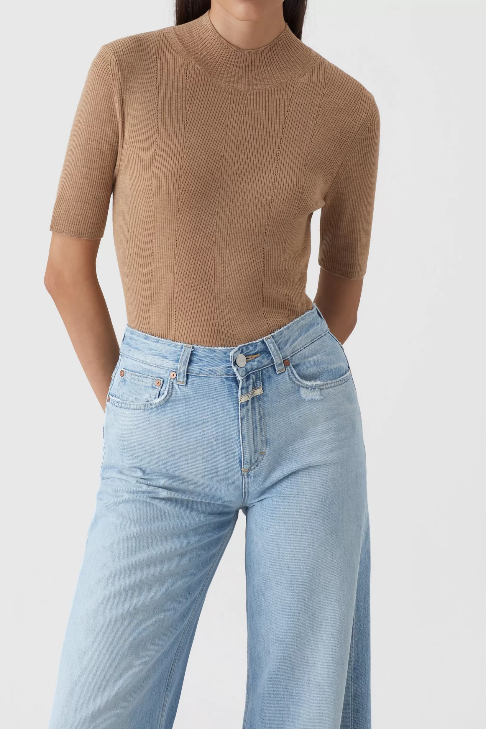 Flash Sale CLOSED Strick-Shirt Mit Stehkragen Brown Marble