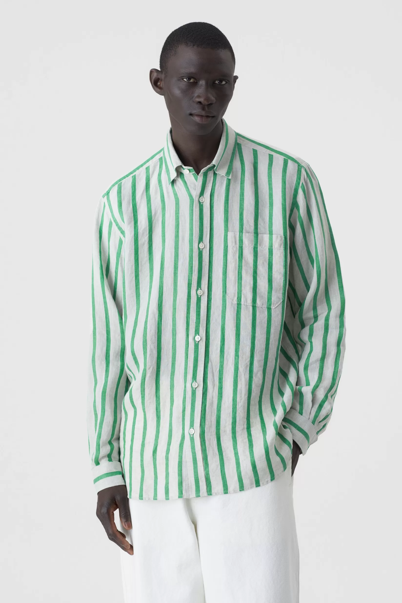 Best CLOSED Striped Linen Shirt Botanic Green