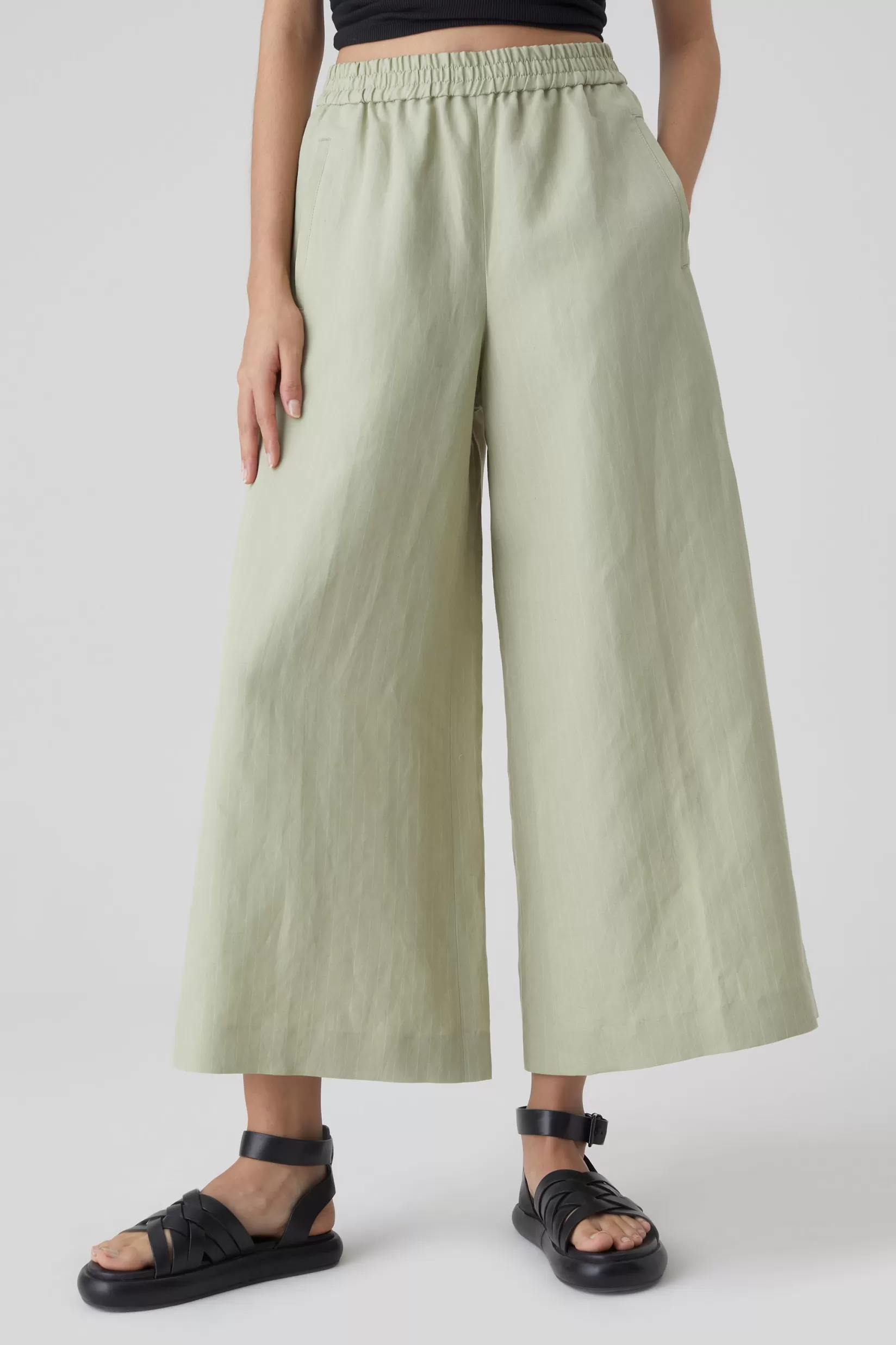 Fashion CLOSED Wren Striped Linen Blend Pants Light Moss Green